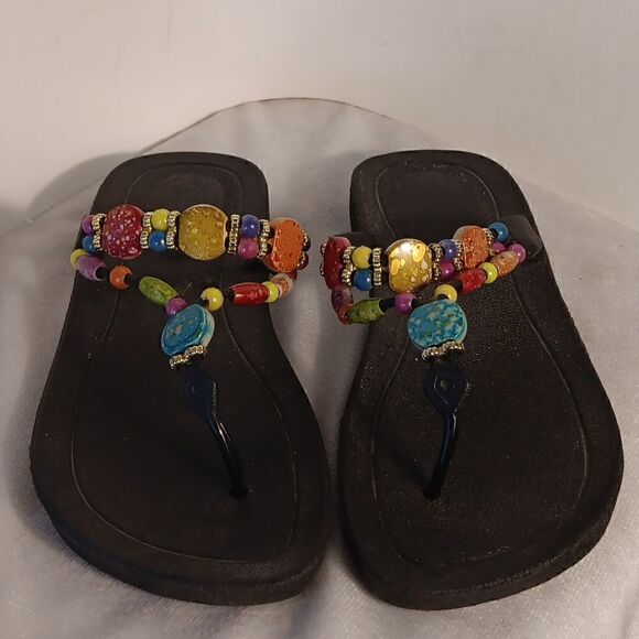 Beaded Women's Thong Sandals - Picture 1 of 8